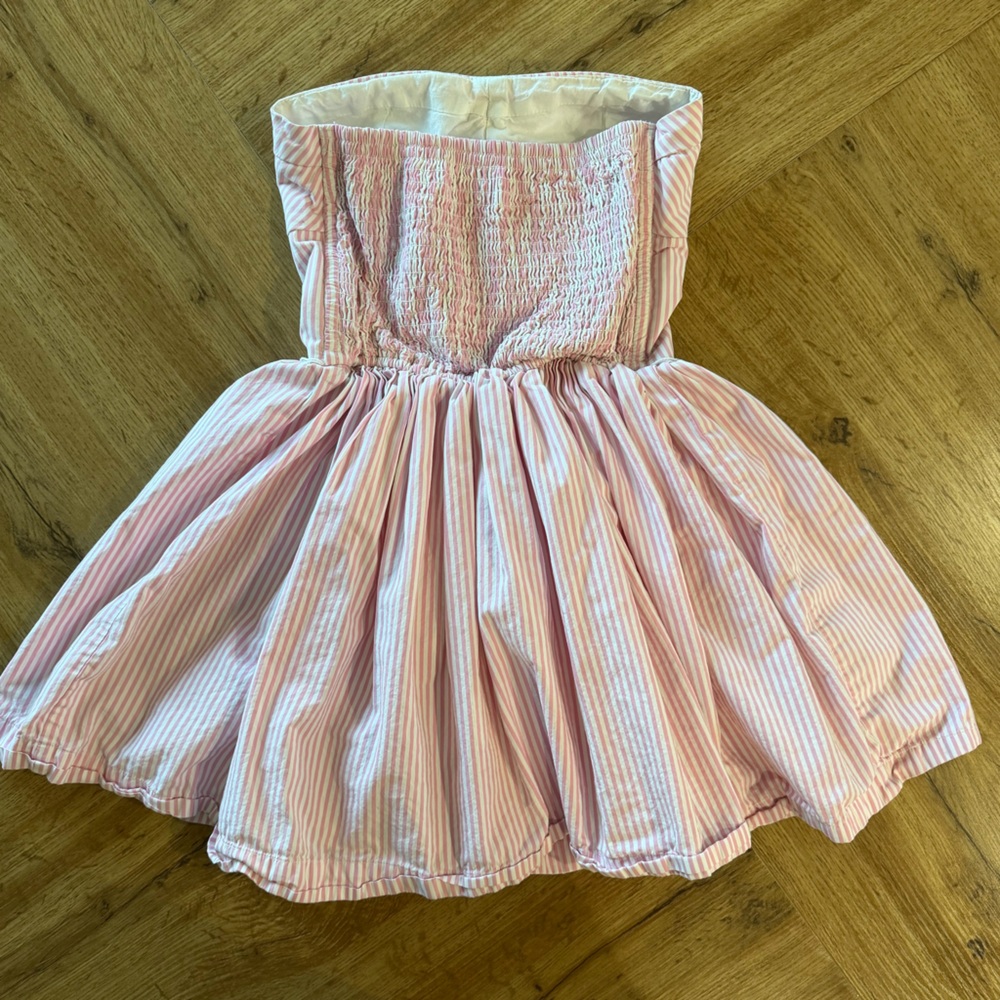 Vintage Abercrombie & Fitch Pink Stripe Strapless Dress S Y2K Coquette Preppy - Picture 2 of 10